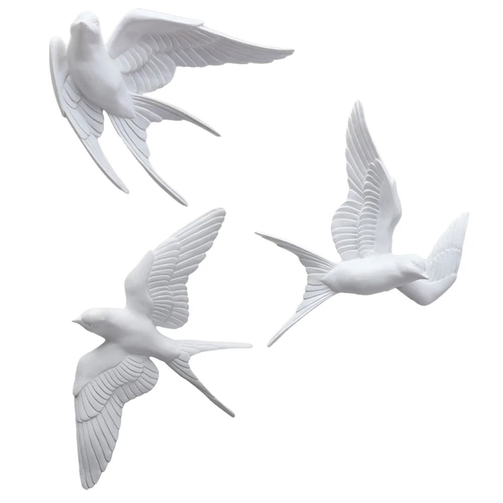 

Hanging Wall Decor Birds Room Decoration Pendant Swallow Three-dimensional Country Ornament White Resin