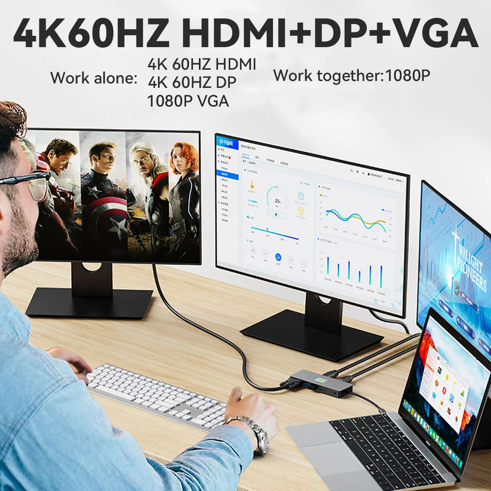 Imagem -03 - Tebe 11 em Mst Usb-c Hub Tipo-c para Hdmi-adaptador dp Vga Gigabit Ethernet 10gbps Usb 3.2 3.5 mm Aux Docking Station Hub Divisor