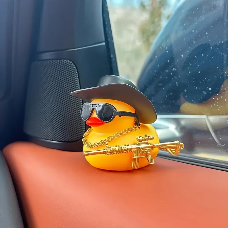 1pc Cool Sunglasses, Cowboy Hat, Duck Car Decoration, Rearview Mirror Decoration