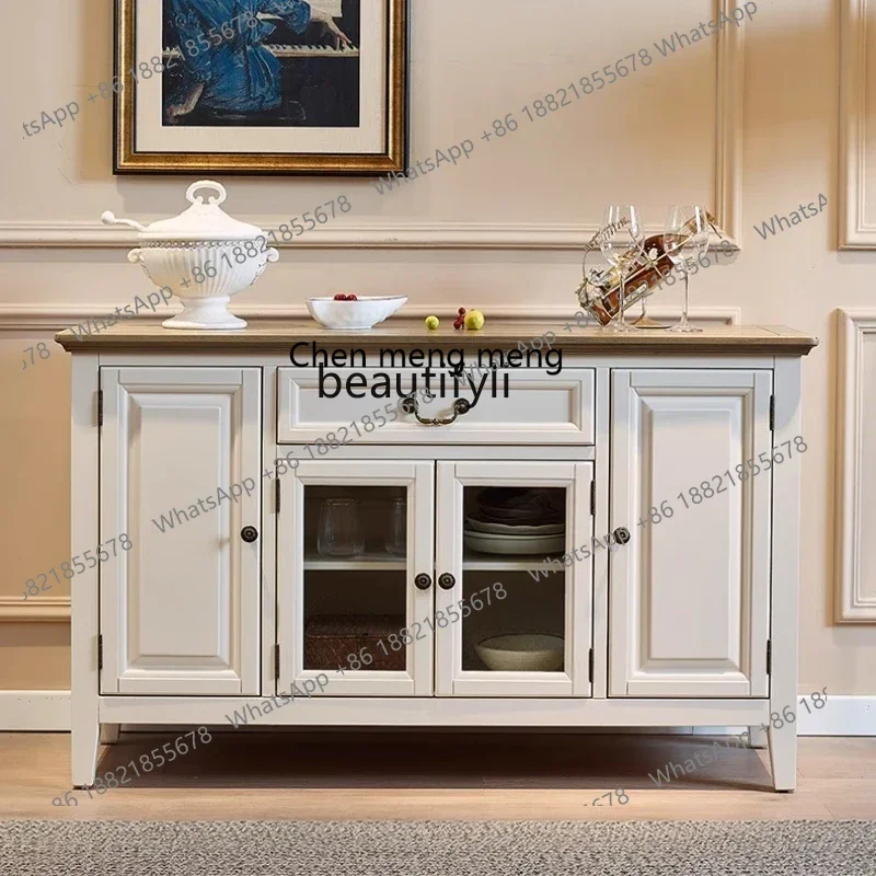 Mediterranean solid wood dining side European pastoral storage living room simple tea bowl wine cabinet