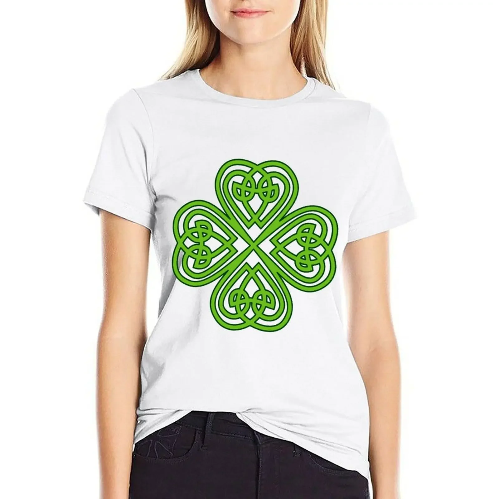 

Celtic Four Leaf Clover T-shirt oversized plus size tops cute clothes white t shirts for Women