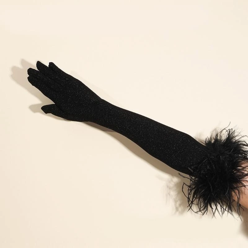 49MF Women Gloves Full Finger Sequins Gloves for Hallowen Masquerade Party Accessory