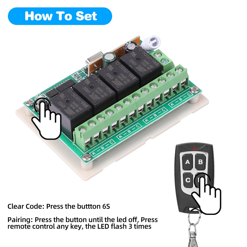 433MHz DC 12V 4CH Relay Module Receiver and Transmitter EV1527 RF Wireless Remote Control Switch for Garage Light Motor DIY