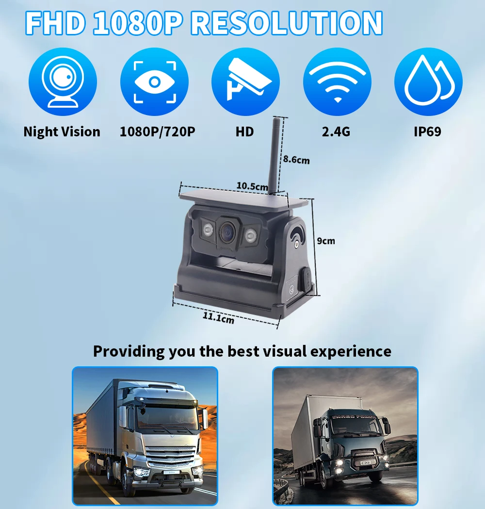 YWX Magnetic Solar Wireless Backup Camera HD1080P DVR 7" IPS Monitor Reverse Camera System for RV Camper Trailer Semi Truck