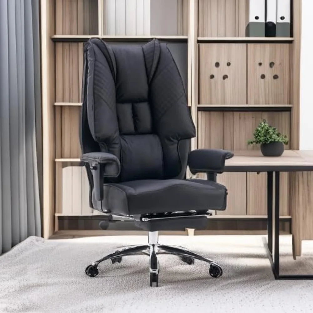 Ergonomic High-Back Leather Executive Chair with Wide Seat and Footrest for 400lbs Capacity
