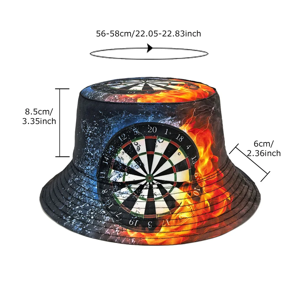 Dart Board Printing Bucket Hat Folding Summer Hat for Women Men Fisherman Cap with Fire Design Funny Sun Hat