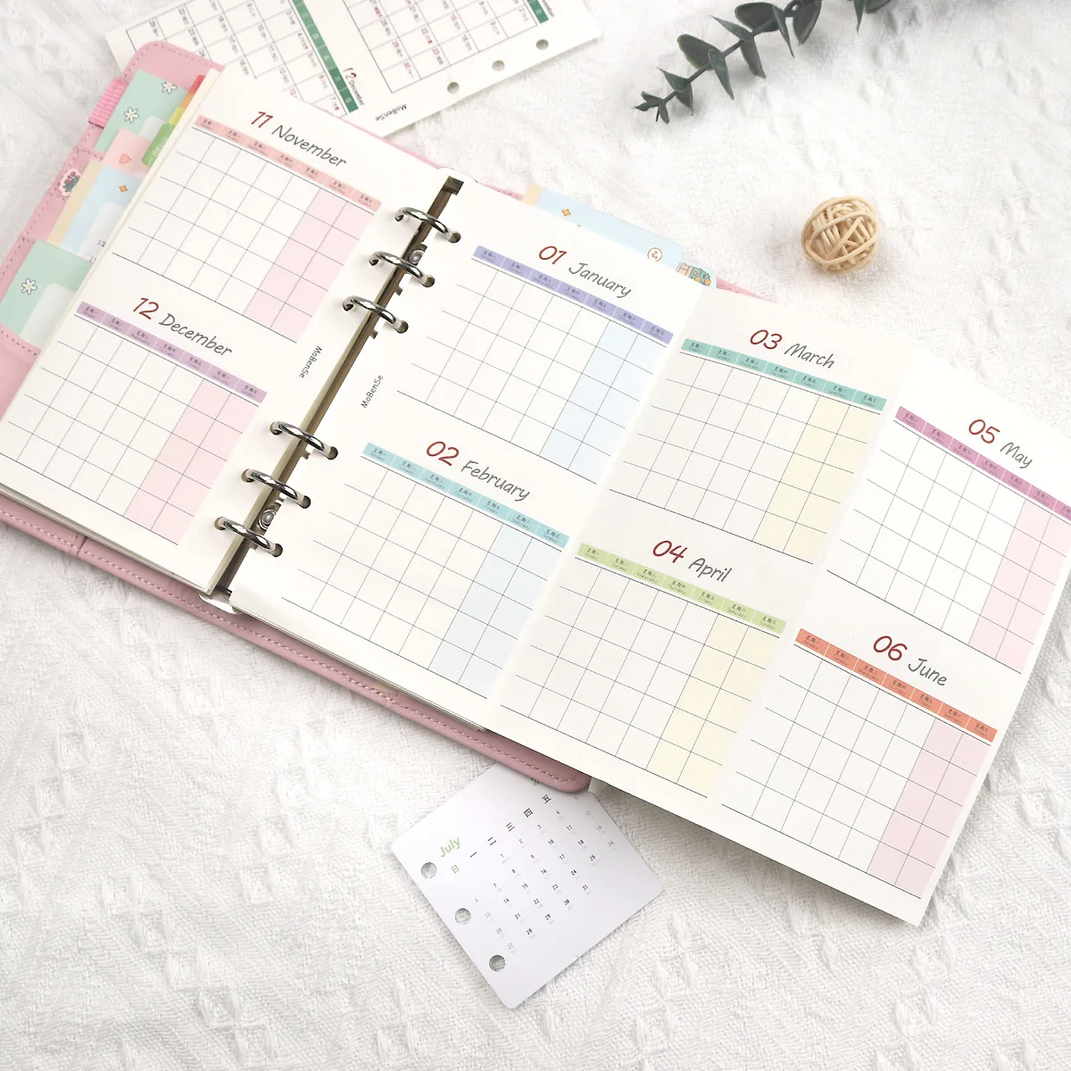 A5 A6 Universal Three Fold Annual Monthly Calendar Loose Leaf Calendar Sheet Check-in Inner Page Inside Paper Stationery