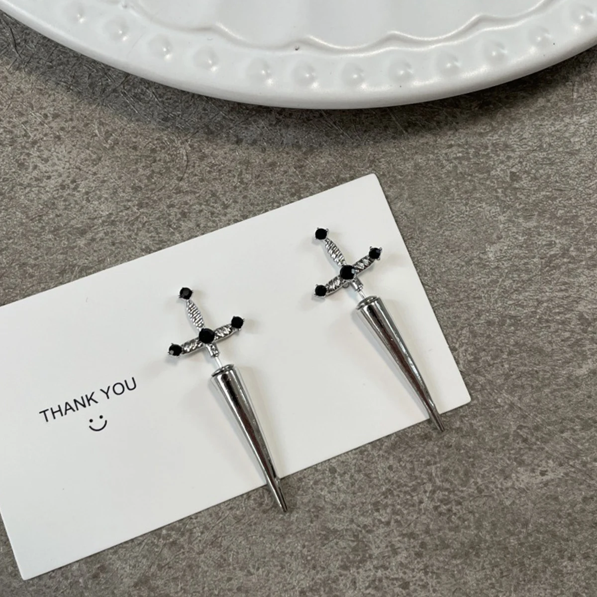 

Gothic Punk Sword Initial Piercing Earrings Crystal Ear Jacket Stud for Women Men Goth Style Jewelry Gift