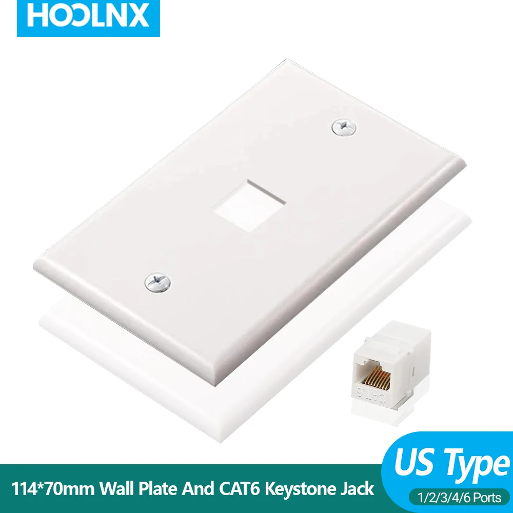 

HOOLNX CAT6 Ethernet Настенная розетка США, 1/2/3/4/6 портов RJ45 Сеть «мама-мама» Настенная муфта Keystone Jack Plate, белый