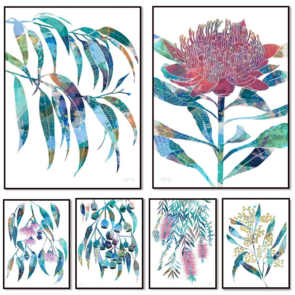 

Australian native butcher bird art print blue and white Hampton decorative pattern inspired plant print