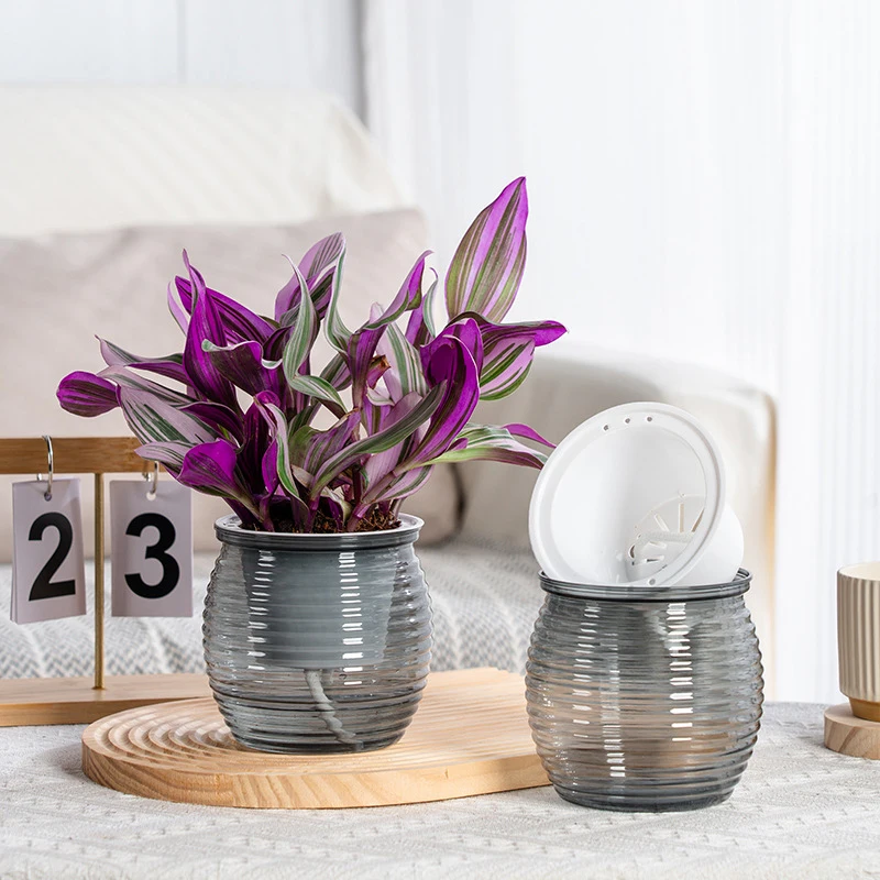 One Transparent Double-Layer Plastic Vase, Self-Watering and Water-Absorbing Attributes, Perfect for Home Decor