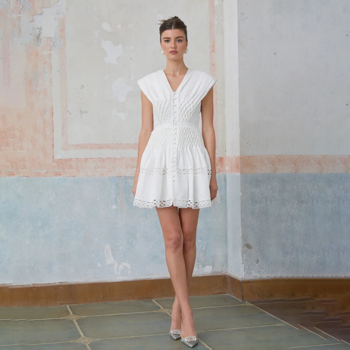 KWTX Damska Mini Spódniczka Nowa Kolekcja Lato 2026 Elegancka Dopasowana z Wycięciami i Nadrukiem Zapinana na Guziki na Plażę, Imprezę, do Biura i na Co Dzień