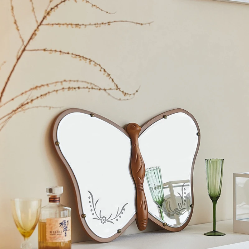 

Butterfly mirror, ancient solid wood mirror, hand carved French style dressing mirror, half body mirror wall hanging