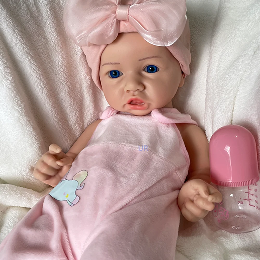 Exquisite 17-Zoll-Künstler handbemalte weiche Silikon-Reborn-Babypuppe mit blauen Augen, Wiedergeburth-Babys für Kinder ab 3 Jahren, Weihnachtsgeschenke