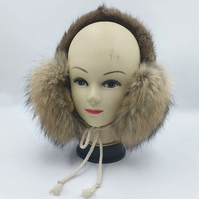 2026 Winter Women Real Raccoon Fur Earcap New Fashion Genuine Mink Fur Female Earmuff Warm Thick Earflap