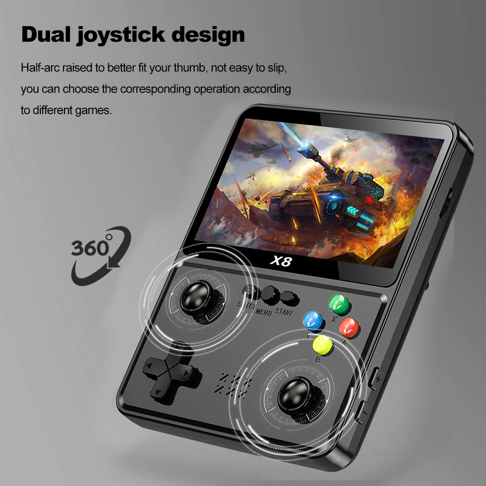 ใหม่ X8 เกมคอนโซลคอนโซลวิดีโอเกมย้อนยุค 4 นิ้วหน้าจอ IPS เครื่องเล่นเกมพกพา Dual จอยสติ๊ก 10 จําลองเกม