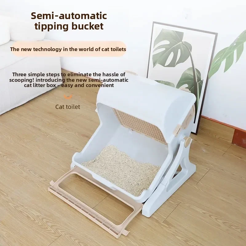 Semi-Automatic Self-Cleaning Cat Litter Box Large Kitty Toilet Semi-Closed Pet Cat Toilet for All Seasons