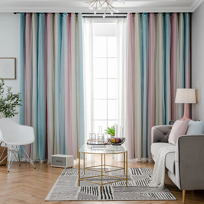 1pc Colorful Gradient Star Hollow Thick Double Layer Curtains, Modern Floor Curtains for Living Room Bedroom Balcony, Home Decor