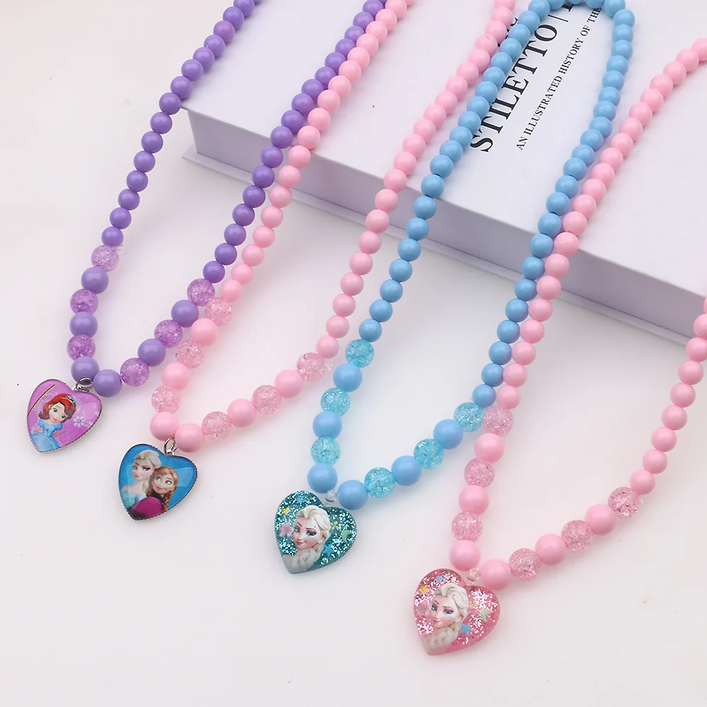 2pcs Anime Figures Disney Frozen Princess Necklace Cartoon Anna Children Bracelet Girls Pendant Jewelry Kids Toys Birthday Gift