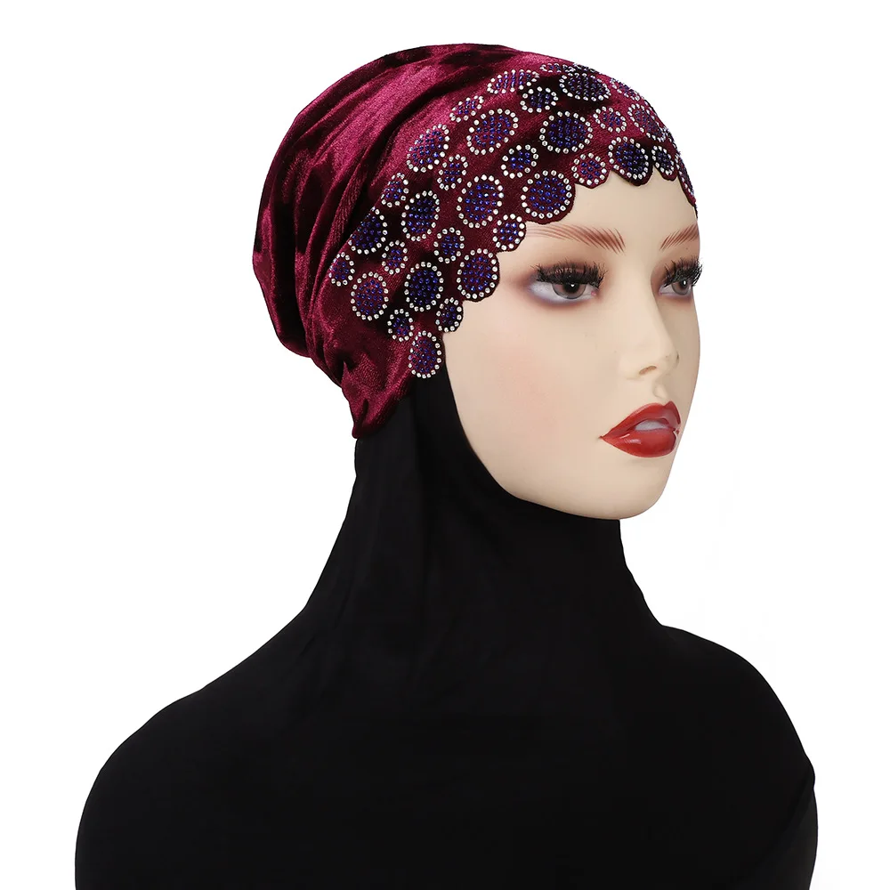 Velvet Rhinestone Muslim Inner Hijab Soft Underscarf Ninja Cap for Hair Loss Chemo Friendly Headwrap Bonnet Women Turbante Mujer