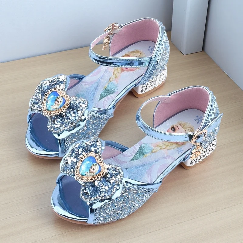 

Сандалии для девочек «Холодное сердце 2», туфли принцессы Эльзы, туфли с кристаллами для маленьких девочек, детская обувь на высоком каблуке для вечеринки, подиума, обувь с героями мультфильмов