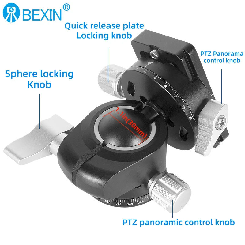 BEXIN LH-30 Tripod Ball Head Low Profile Tripod Head Panoramic Lower Gravity Center Design Smooth Operation