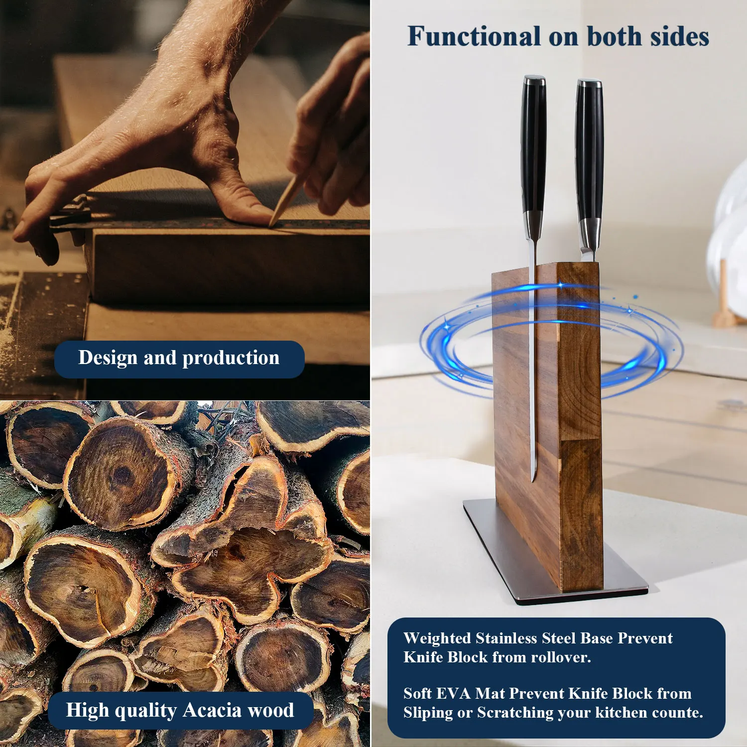High Quality Magnetic Knife Block Powerful Double-Sided Acacia Wood Magnetic Knife Holder for Easy-Access Kitchen Knife Storage view 4