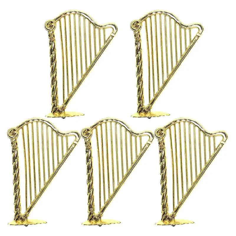 Miniature Gold Harp Miniature Instrument Model Set Of 5 Musical Instrument 1:12 Miniature Musical Instrument Model Harp Model