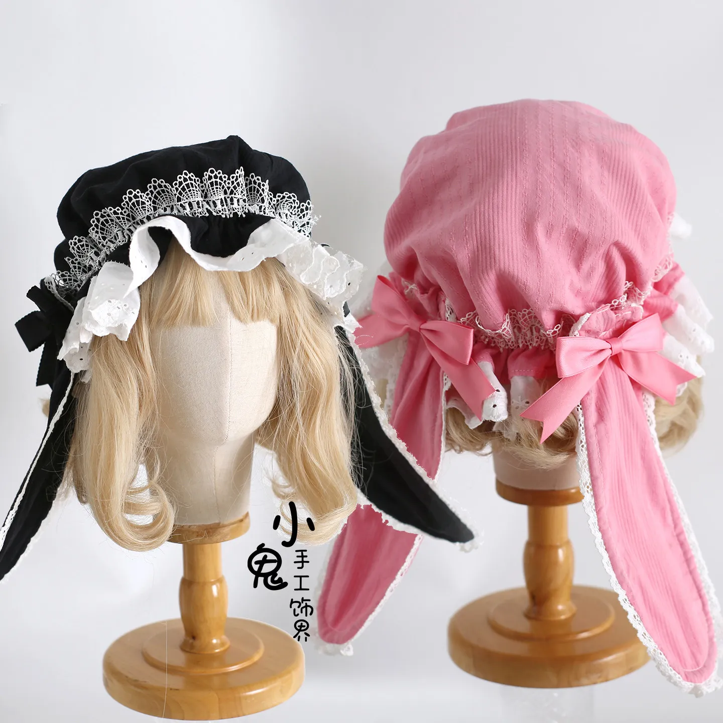 Cotton Doll Feel Retro Sweet Lolita Bunny Ear BB Hat Lace Bunny Ear Detachable Lace Sun Hat Kawaii Hat Lolita Hats