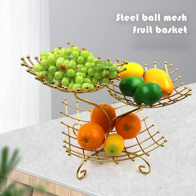 Three-layer Iron Art Steel Ball Grid Fruit Basket European-style Livingroom Dried Fruit Plate Household Multi-layer Fruit Basket