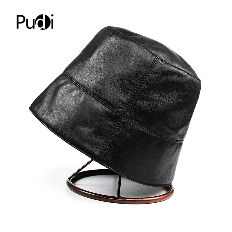 

Pudi women genuine leather cap hat 2021 new real sheep leather sun hats bucket caps HL930