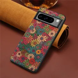 EUCAGR Fashion Ultrathin Flower Figure Leather Phone Case For Google Pixel 9 9Pro 8A 7A 6A Pixel 8 7 6 Pro Shockproof Back Cover