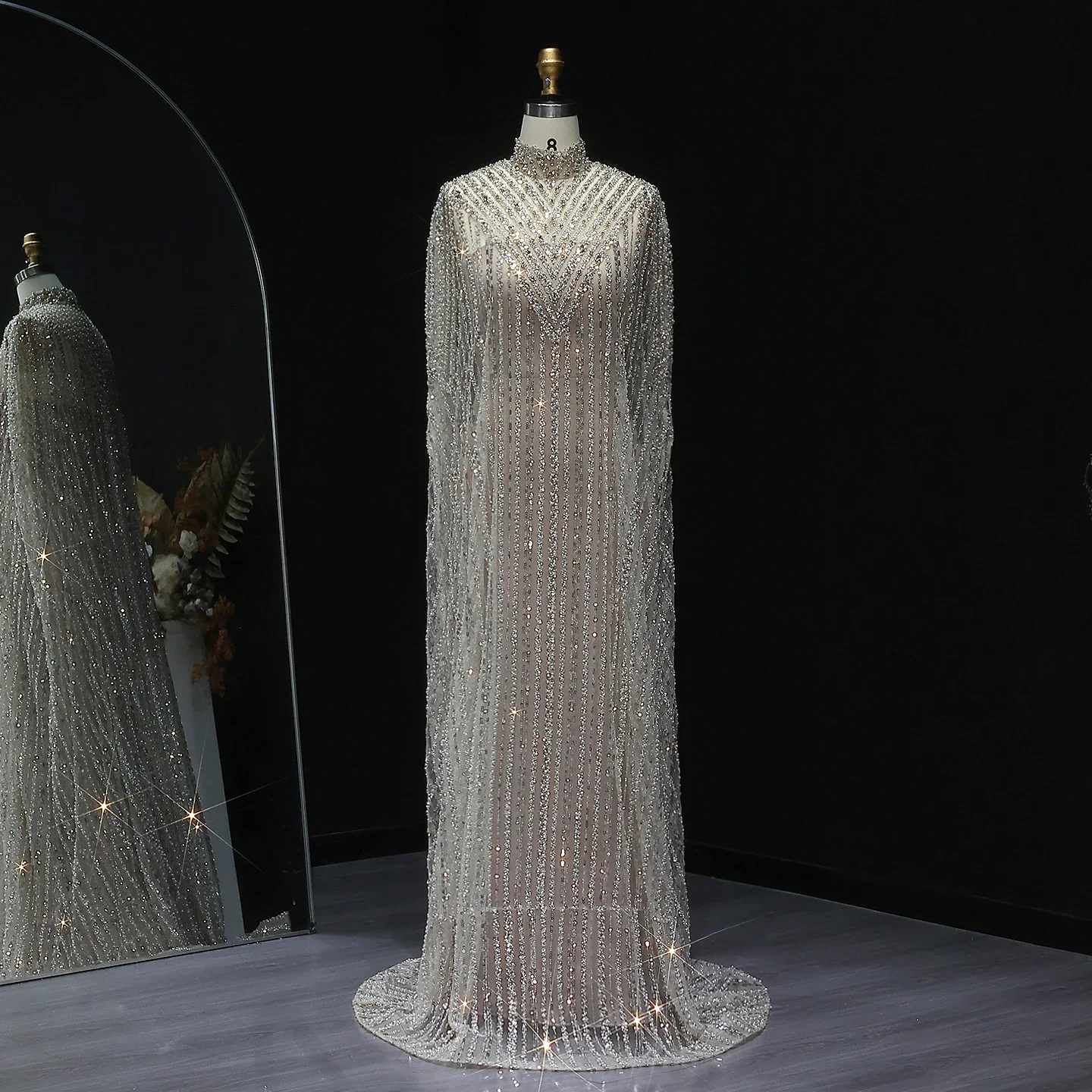 Glamorous Dubai Caftan Abaya Kaftan Evening Dresses 2026 Elegant Wedding Formal Party Cape Gowns Customized Prom Dresses image 4
