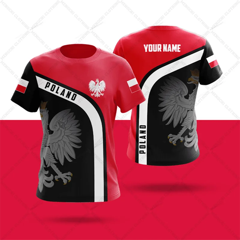 Custom Name Summer Casual Poland Symbol Graphic T-shirts Cool Unisex Fashion Short Sleeve Tops Loose Oversized Jersey Non Fading