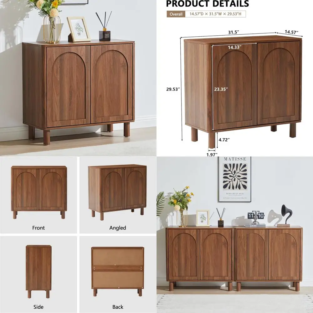 modern sideboard buffet cabinet with arched finish doors, kitchen storage cabinet with solid wood legs, accent console table for