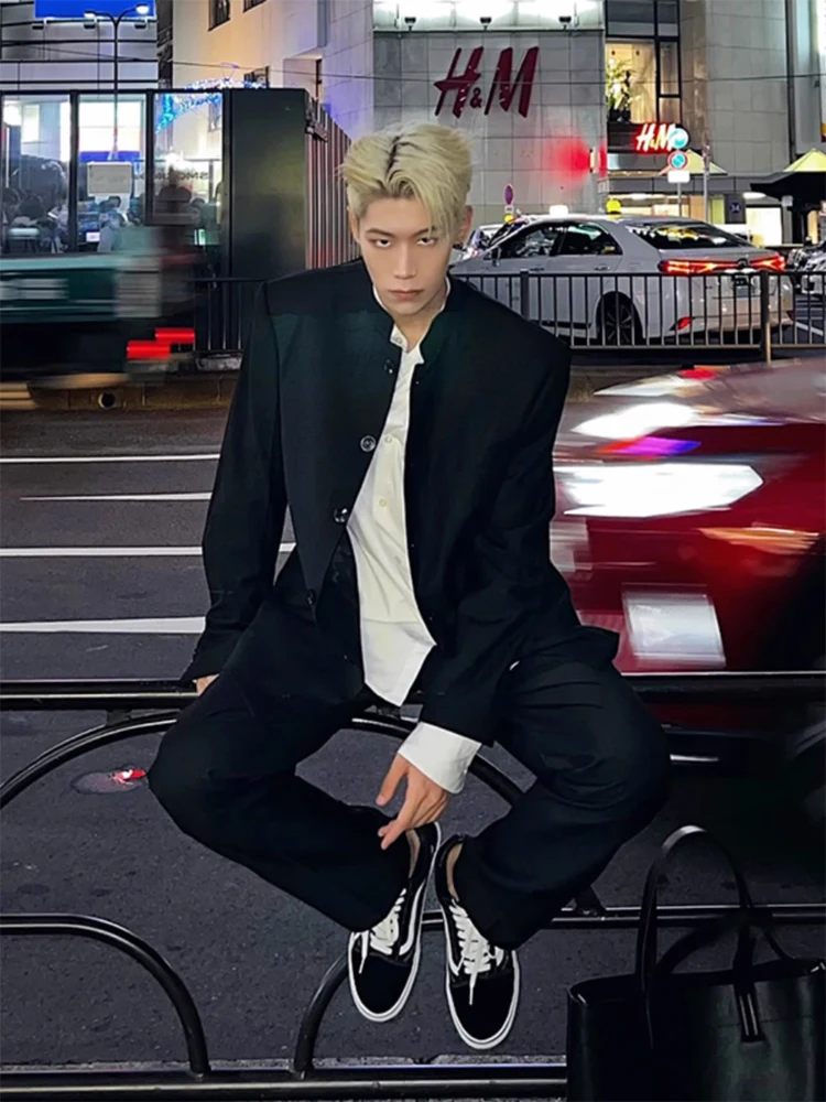 

New Chinese Sle Men's Pad oulder Suit Jaet Spring Autumn Trendy High-End Feeling Zhongan Jaet Hot High School Jaet