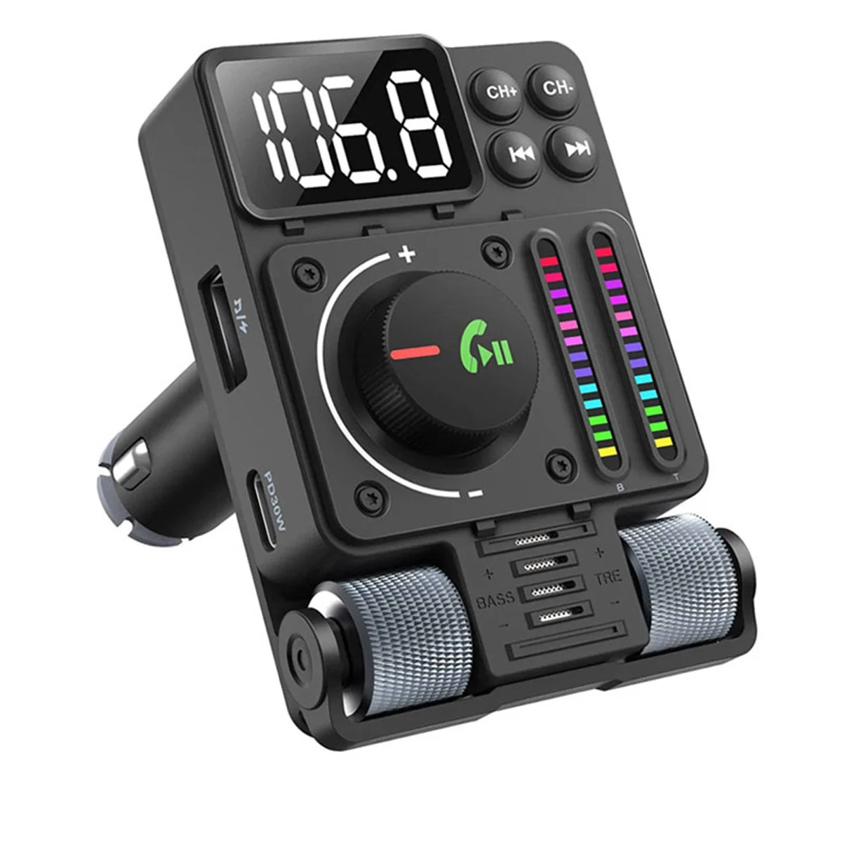 

FM Transmitter Voice Assistant Bass Car MP3 Player Wireless Handsfree Calling Car Kit Type C PD 30W Fast Charging Car Charger