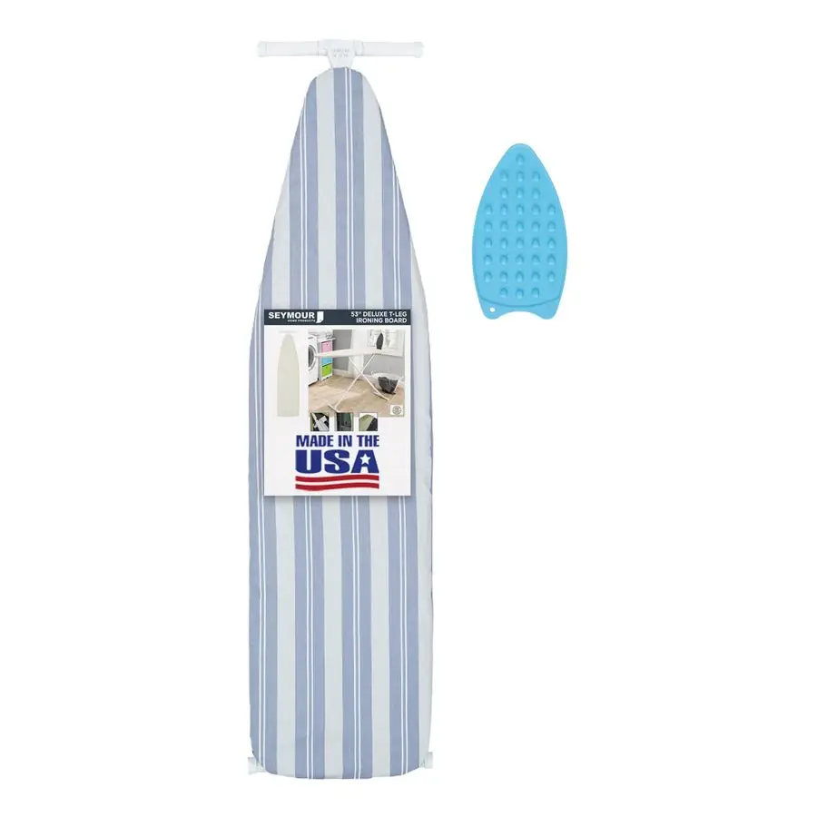 

Board Full Size Made in USA by Blue Stripe Bundle Includes Cover, Pad, and Silicone Iron Rest Iron Board w Steel TLegs Adjustabl