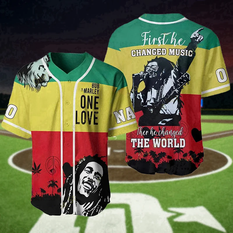 New Arriavl Vintage Reggae OneLove Bob Marley Print Jersey Fashion Men\'s Baseball Jersey Oversized Special Baseball Jerseys