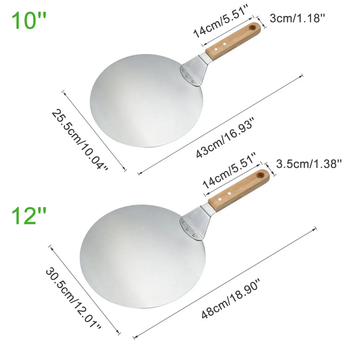 Pelle à Pizza 10/12 pouces, outils de pâtisserie, manche en bois en acier inoxydable, poêle ronde An