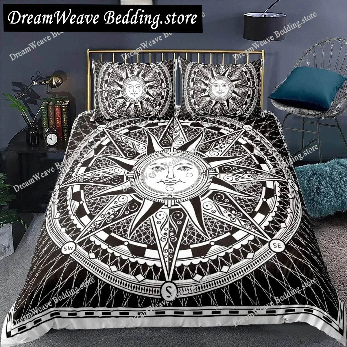 Sun Duvet Cover Colorful Mushrooms Bedding Burning Sun Comforter Cover Halloween Skull Hippie Style Bedding Bedroom Decoration96