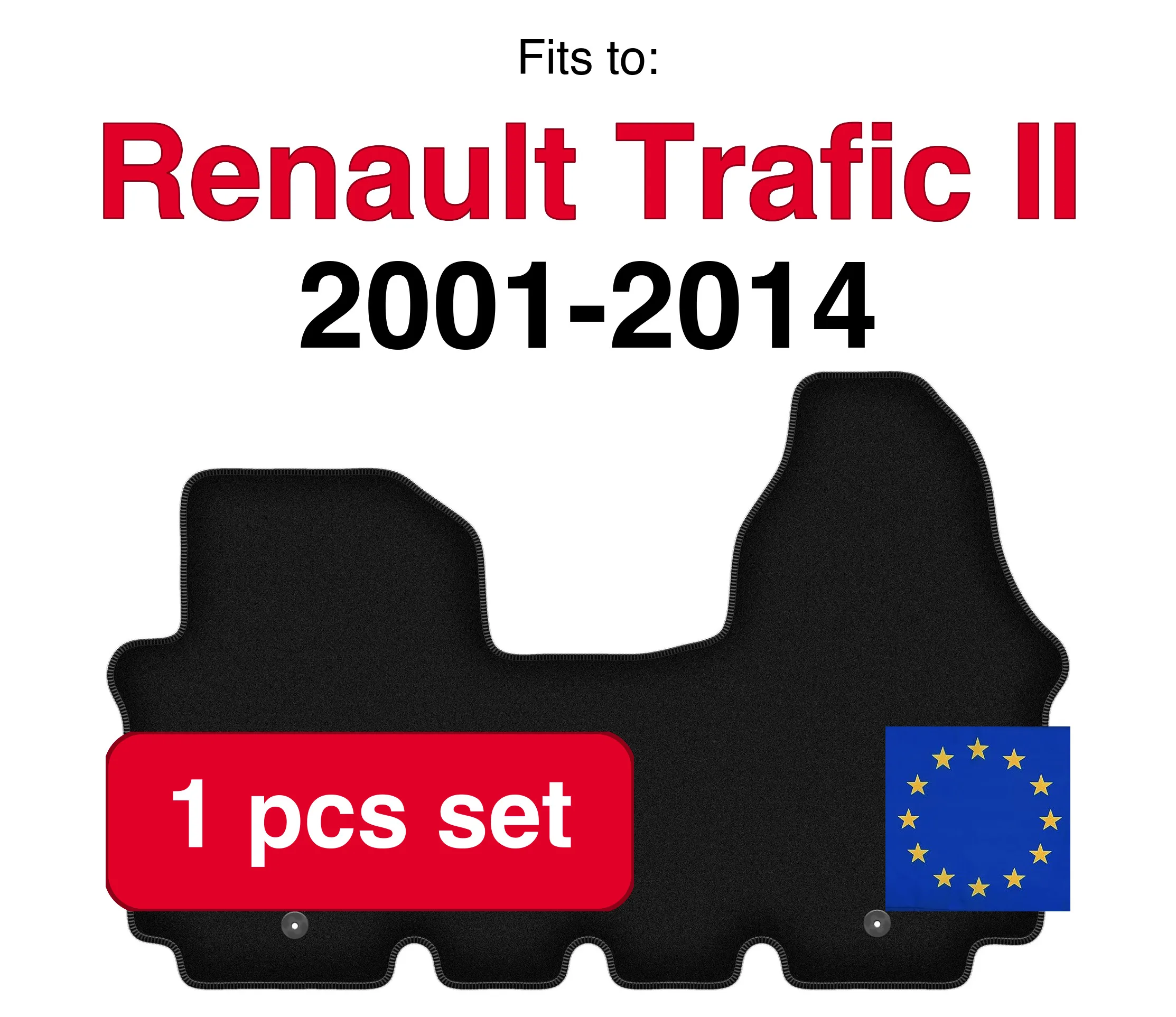 Image of Veloursteppich-Set für Renault Trafic II Lieferwagen (2001-2014) - Schwarz (1 Stück) passgenaues Auto-Fußmatten-Set