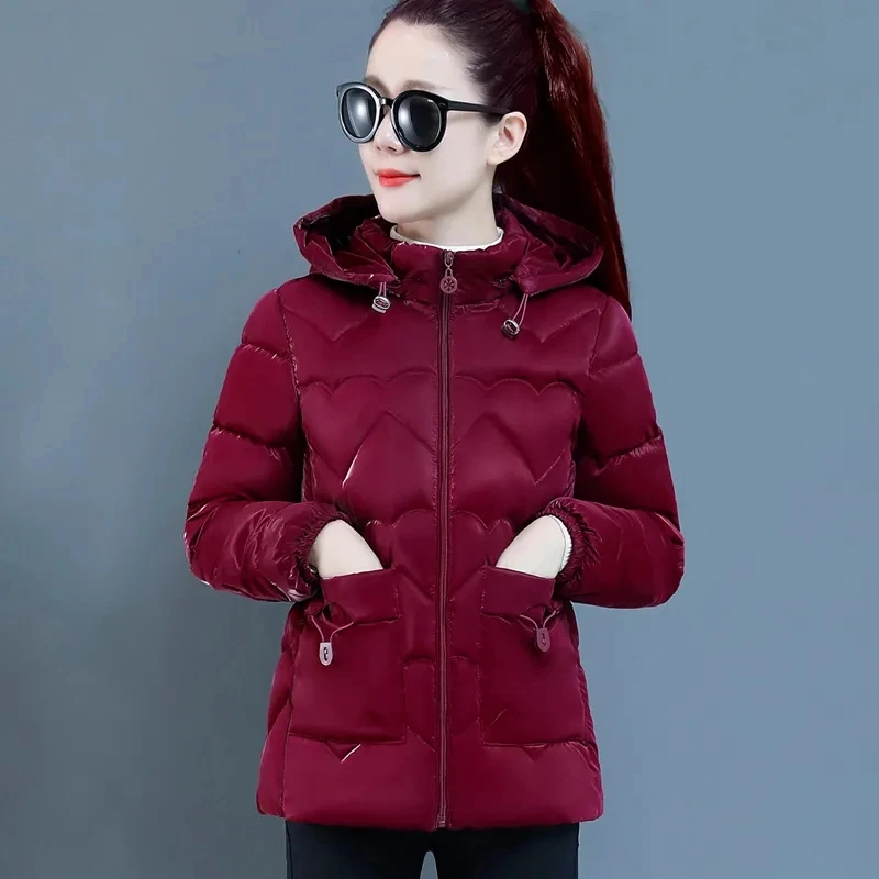 Bright Washable Cotton-padded Jacket Women's Short 2023 New Winter Coat Ladies Hooded Zipper Long-sleeved Cotton-padded Jacket