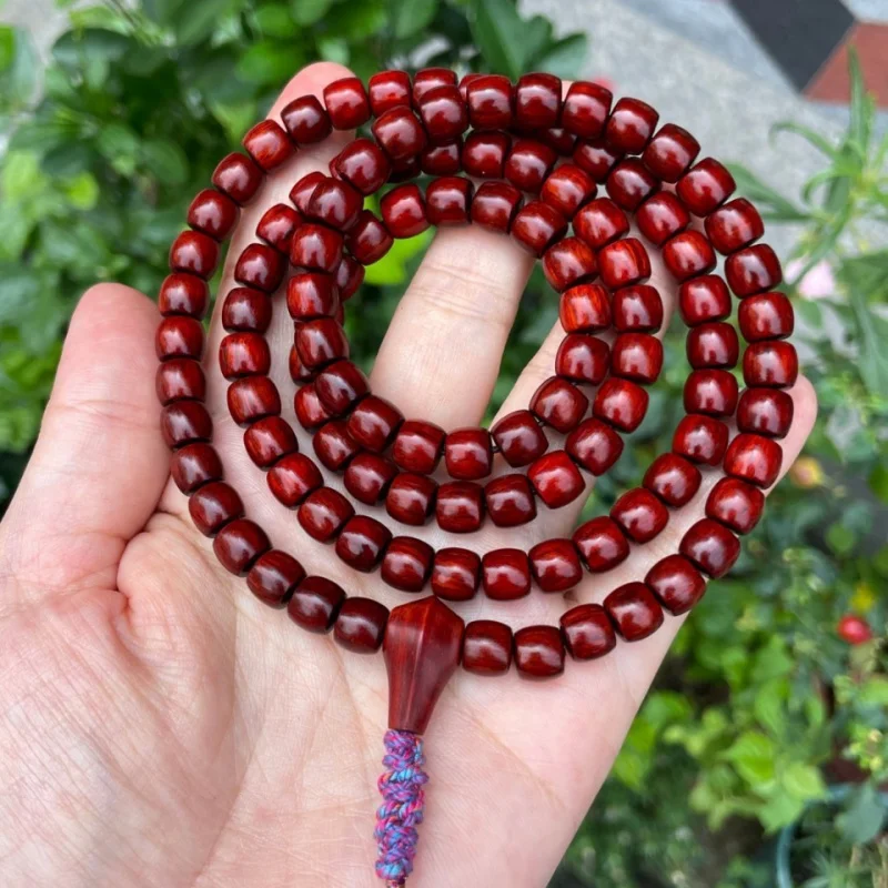 Authentic Indian small-leaf rosewood 7X8MM straight-cut barrel 108-bead bracelet, handcrafted from old wood