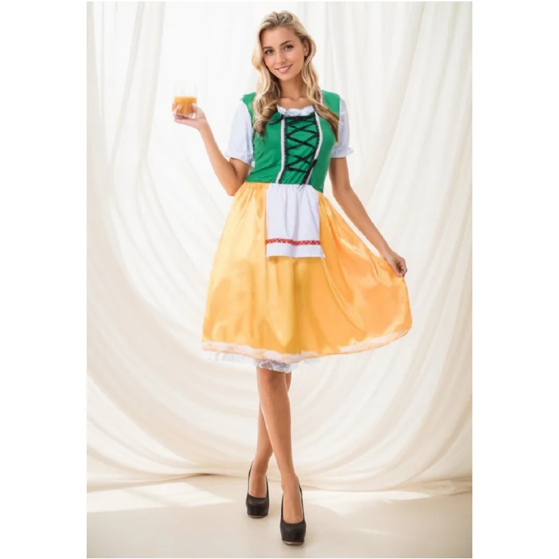 Women Yellow And Green Oktoberfest Cosstume Bavarian Oktoberfest Beerfest Maid Waiter Costume German Beer Wench G