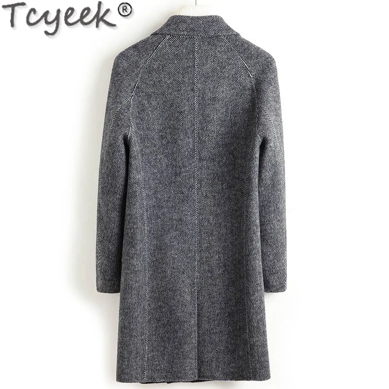 Tcyeek 65% Wool +5% Alpaca Coat Man Double-sided Woolen Jackets Mid-length Trench Coat for Men Autumn Winter Clothes Loose Fit