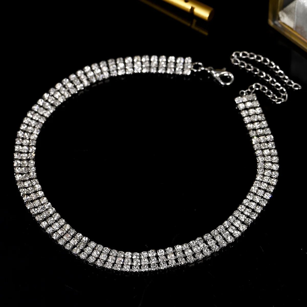 Simple Three Rows Rhinestone Necklace Elegant Crystal Necklace For Women Daily Jewelry Matching Mother's Day Gifts