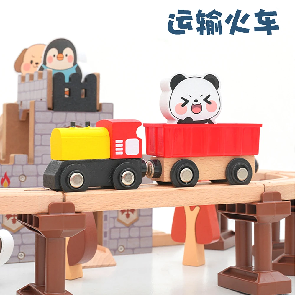Animal Castle Park Scene Theme Small Track Set, Children's Fun And Puzzle Wooden Train Track Toy Set, XT157