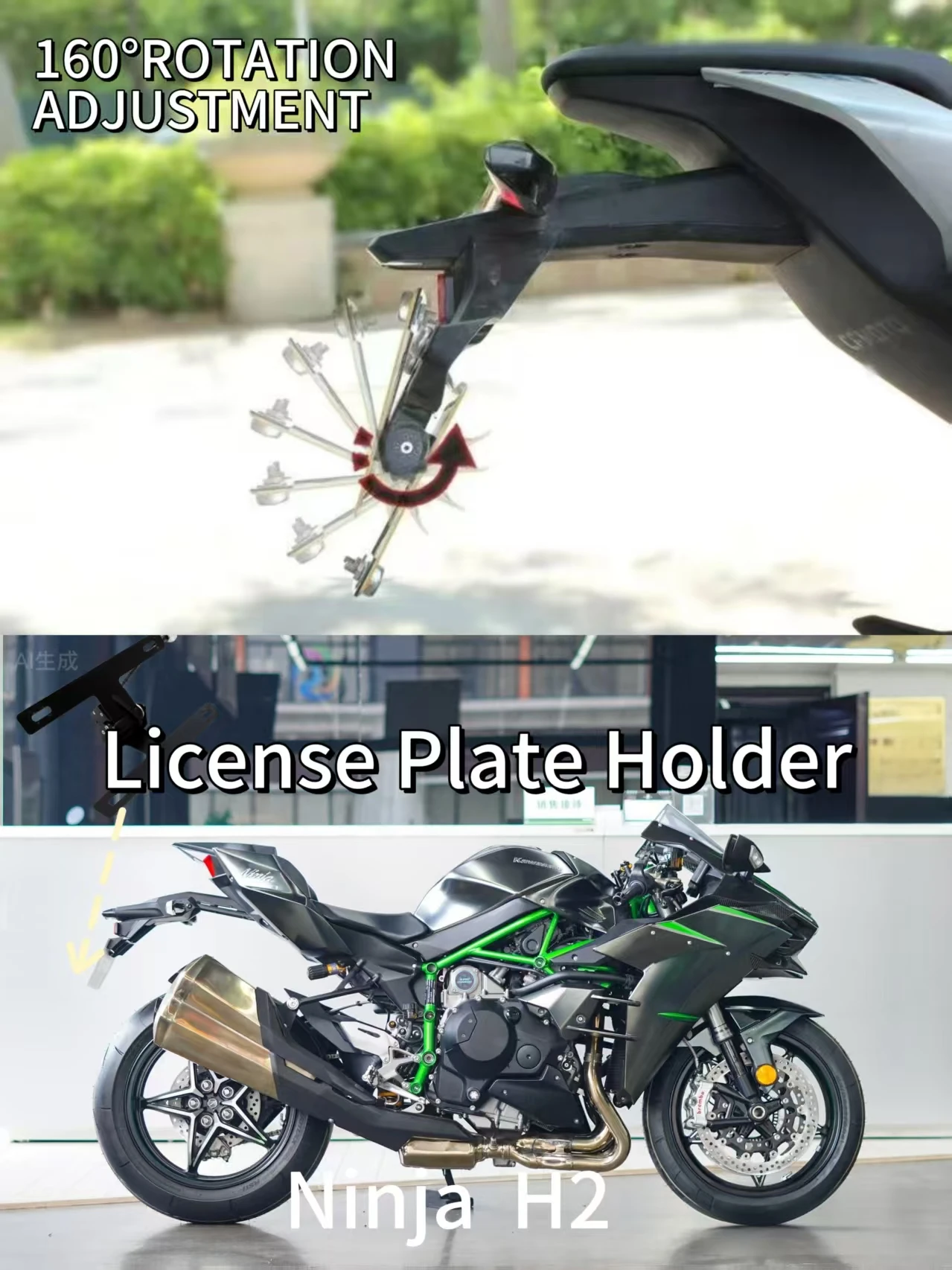 

ForCFMOTONinja H2License Plate Premium Adjustable License Plate Button Switch Effortless Contro License Plate Bracket Frame