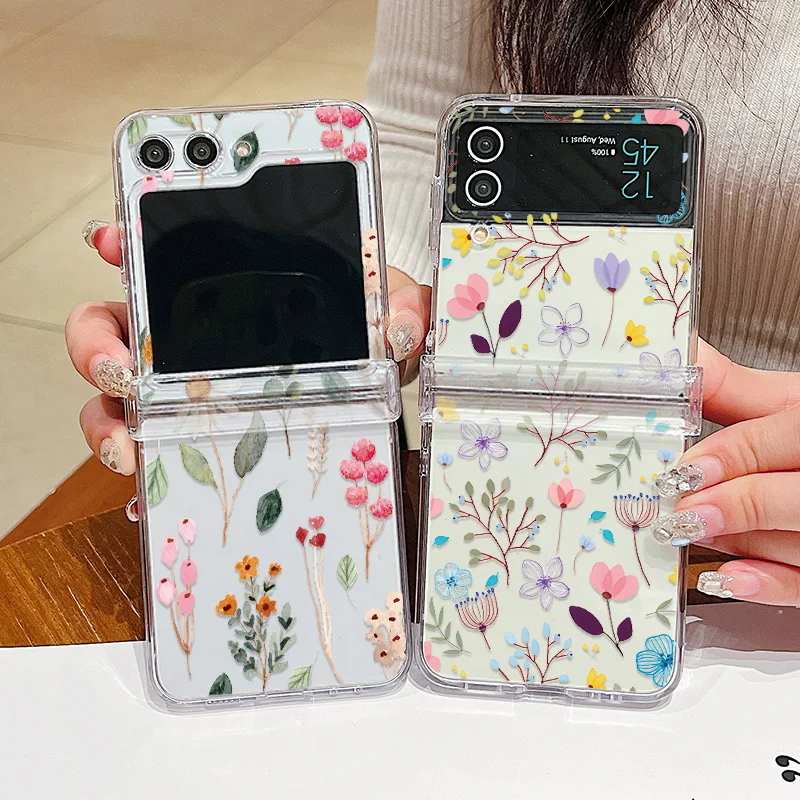 Blumenmuster-Faltetui für Samsung Galaxy Z Flip8 Flip7 FE Flip6, transparente, stoßfeste Hülle für Samsung Galaxy Z Flip 8 7 5 4 3 – Detail 5
